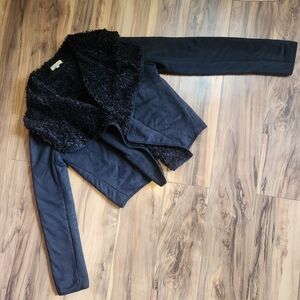 Piko 1988 Black Faux Suede and Shearling Draped Jacket Size M